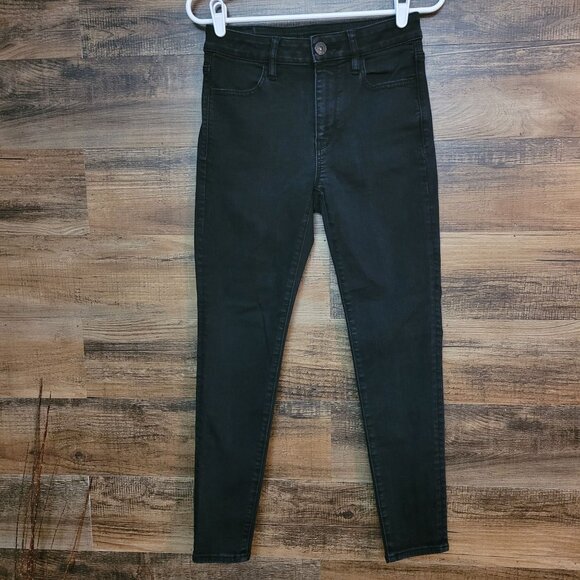 American Eagle Jeans 6 S Next Level Stretch Jegging Hi Rise Black Wash Denim - Picture 1 of 11